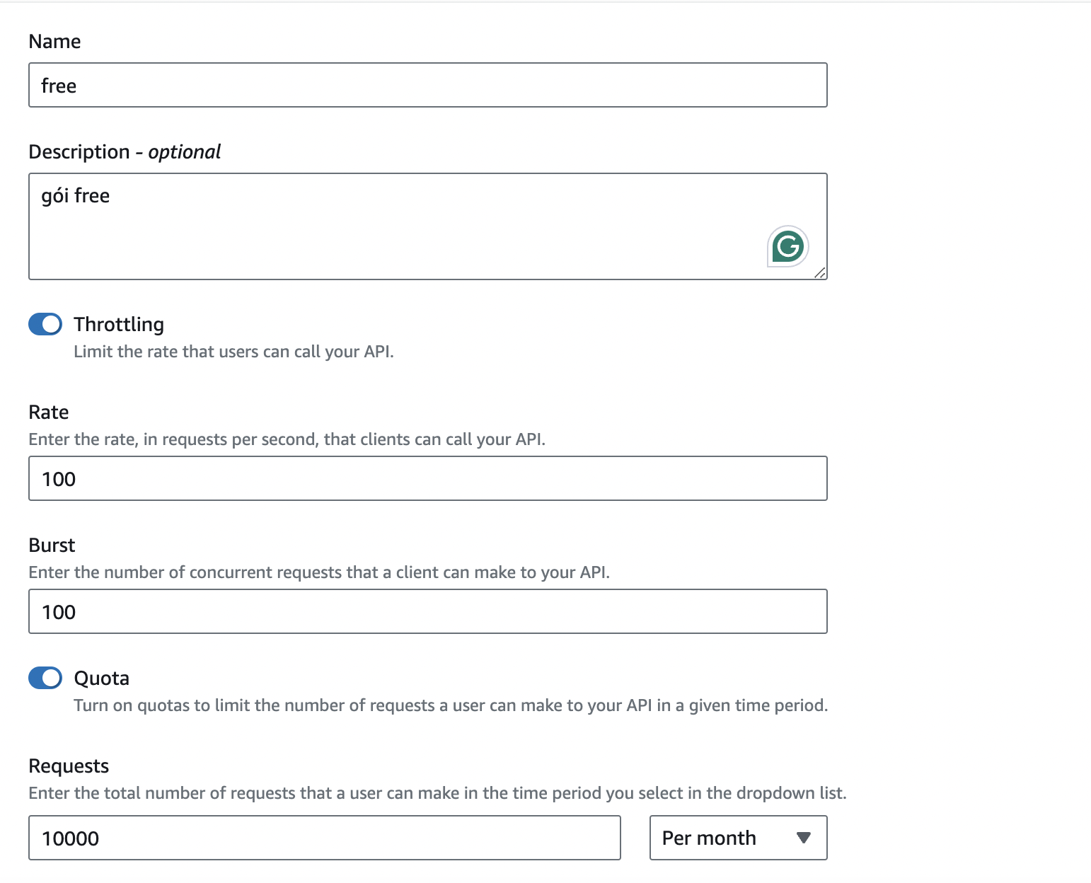 API usage plan